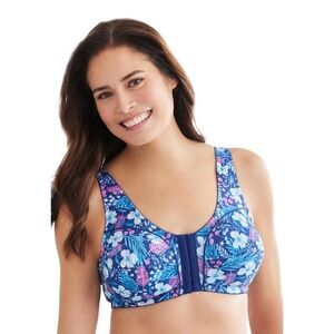 Front-Close Floral Comfort Bra - Blue
